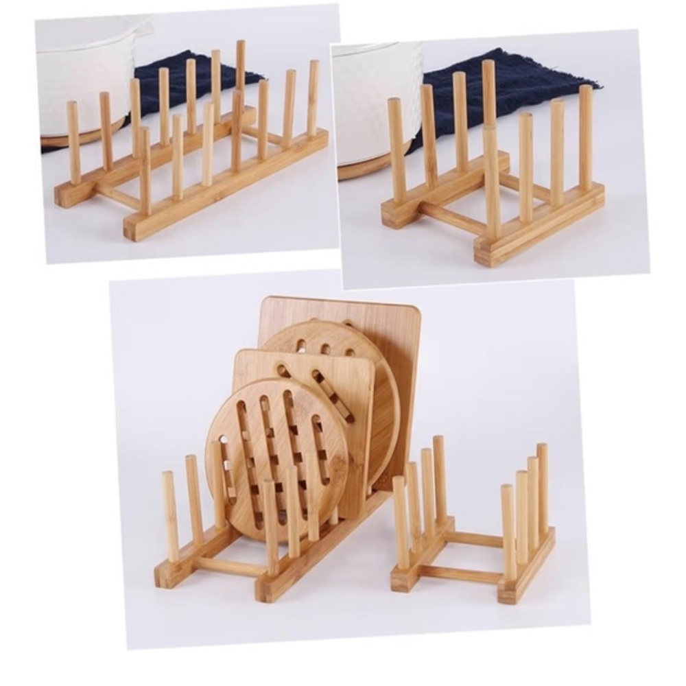 Bamboo Plate and Lid Organizer Rack - Natural Wood